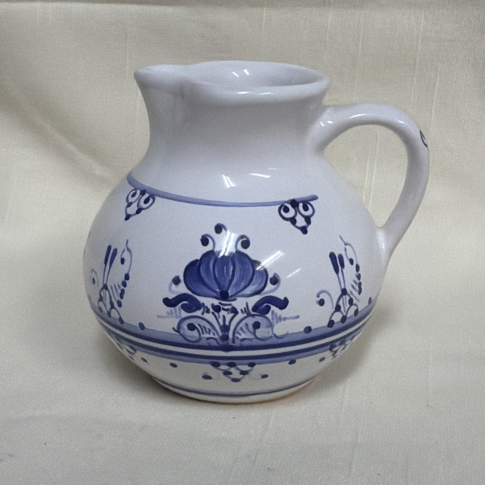 Czech Creamer Pitcher Jug Hand Painted Stoneware Jura Vanya Sedicany 3"